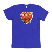 Load image into Gallery viewer, The &quot;I love my Vizsla&quot; design on the front of a quality men&#39;s blue t-shirt
