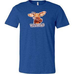 Front view of a men's royal blue t-shirt featuring the Vizsla Dad design