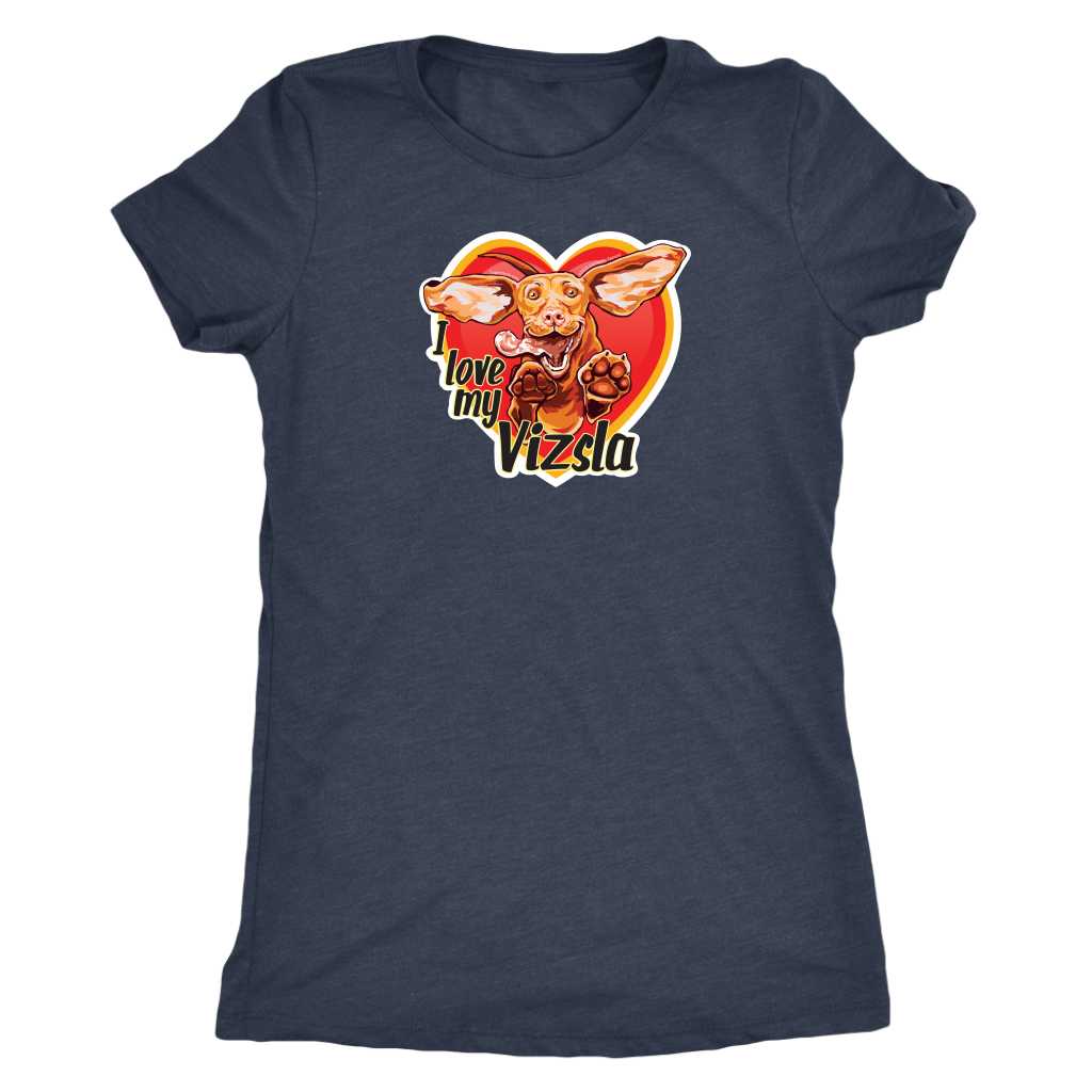  a dark blue tee featuring the I love my Vizsla design on the front