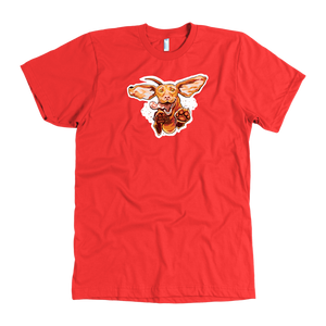 front view of a  men's red  t-shirt featuring the original Super Vizsla design 