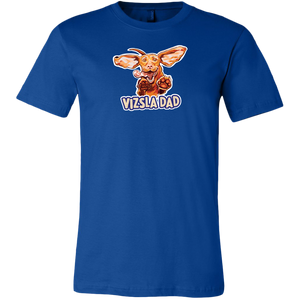 Front view of a men's royal blue t-shirt featuring the Vizsla Dad design