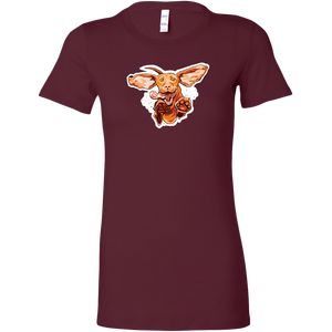 a plum Bella women's t-shirt with the original super vizsla dog design