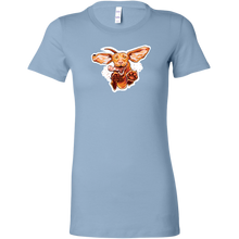 Load image into Gallery viewer, a light blue Bella women&#39;s t-shirt with the original super vizsla dog design
