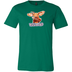 Front view of a men's green t-shirt featuring the Vizsla Dad design