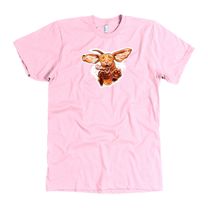 front view of a  men's pink t-shirt featuring the original Super Vizsla design 